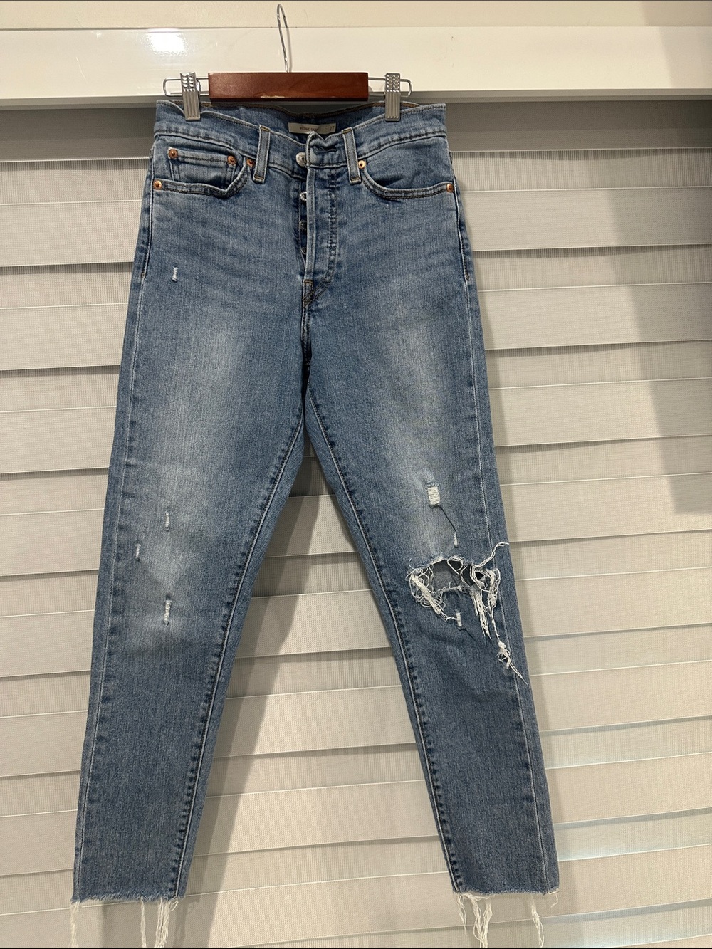 High-Rise Skinny Distressed Jeans in Light Blue